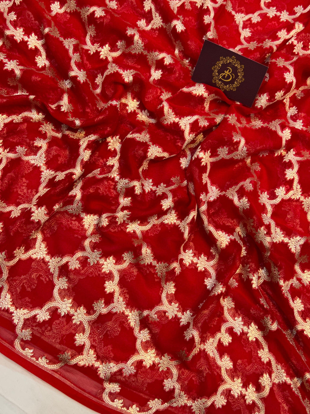 Red Pure Banarasi Khaddi Georgette Saree - Aura Benaras