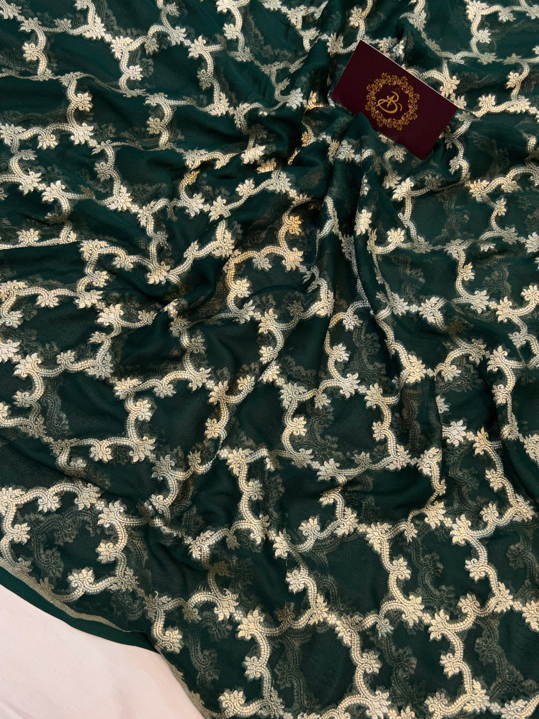 Bottle Green Pure Banarasi Khaddi Georgette Saree - Aura Benaras