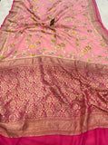 Baby Pink Banarasi Handloom Pure Georgette Saree - Aura Benaras
