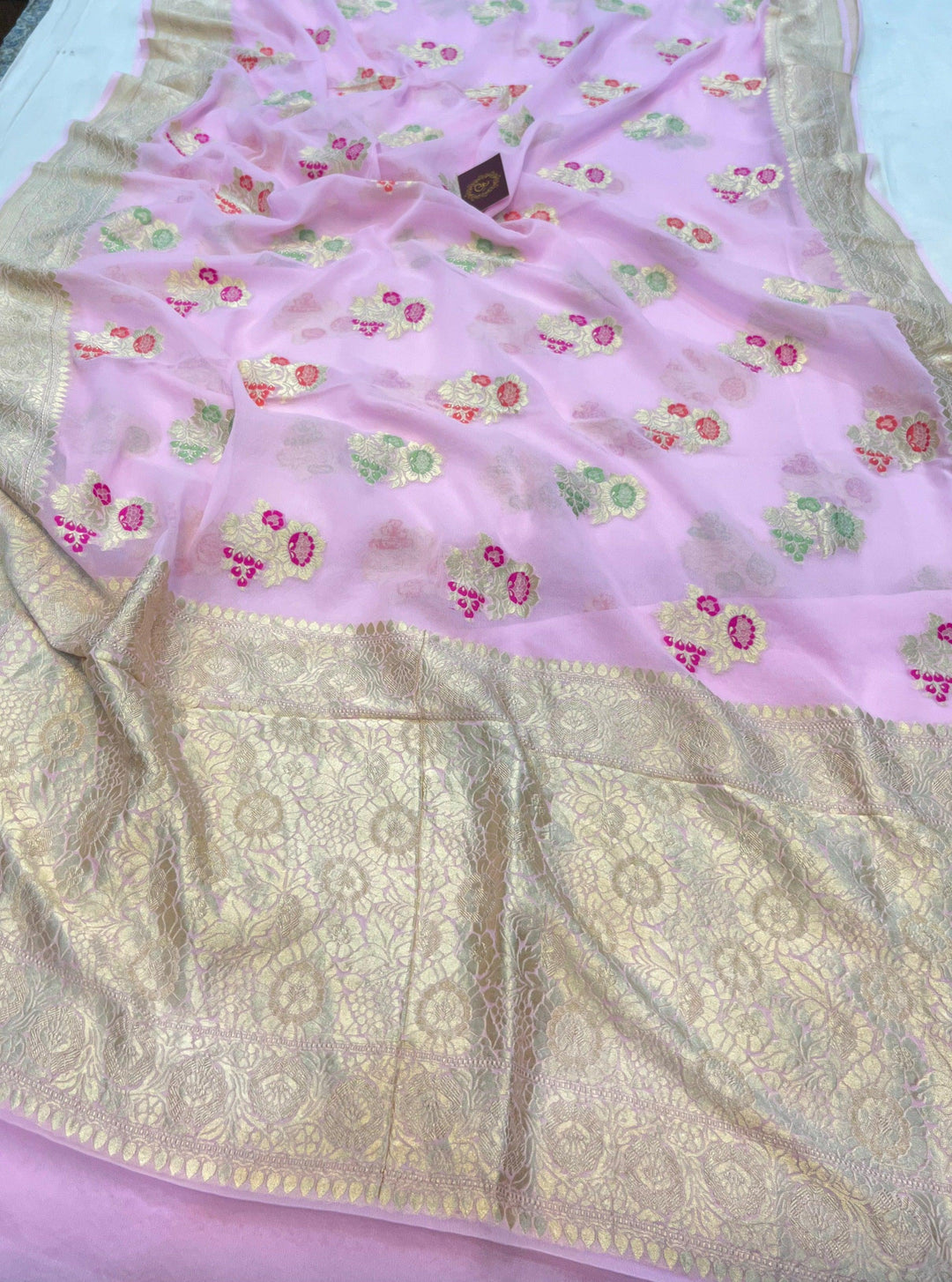 Pale Pink Banarasi Khaddi Georgette Saree - Aura Benaras