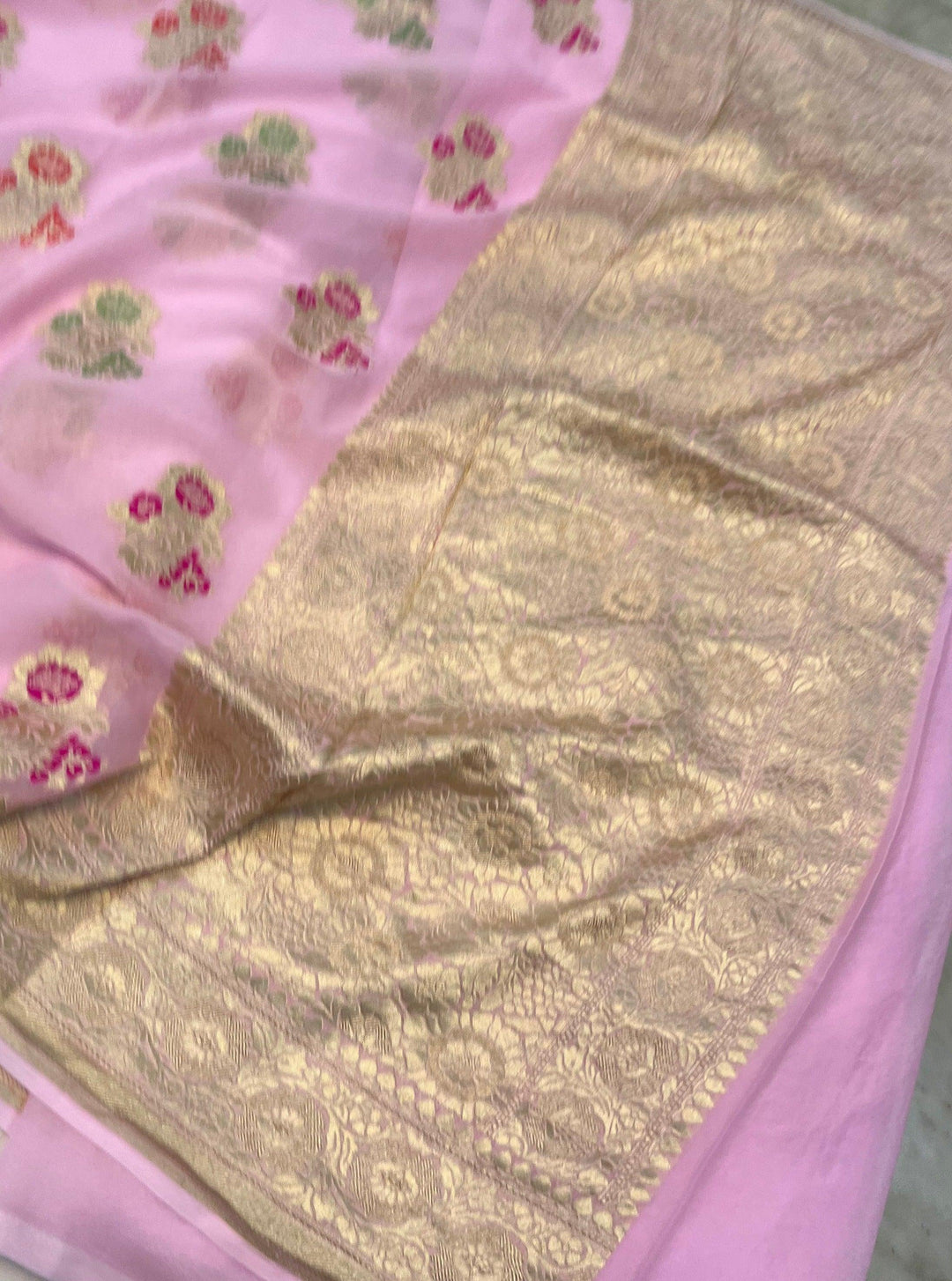 Pale Pink Banarasi Khaddi Georgette Saree - Aura Benaras