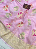 Pale Pink Banarasi Khaddi Georgette Saree - Aura Benaras