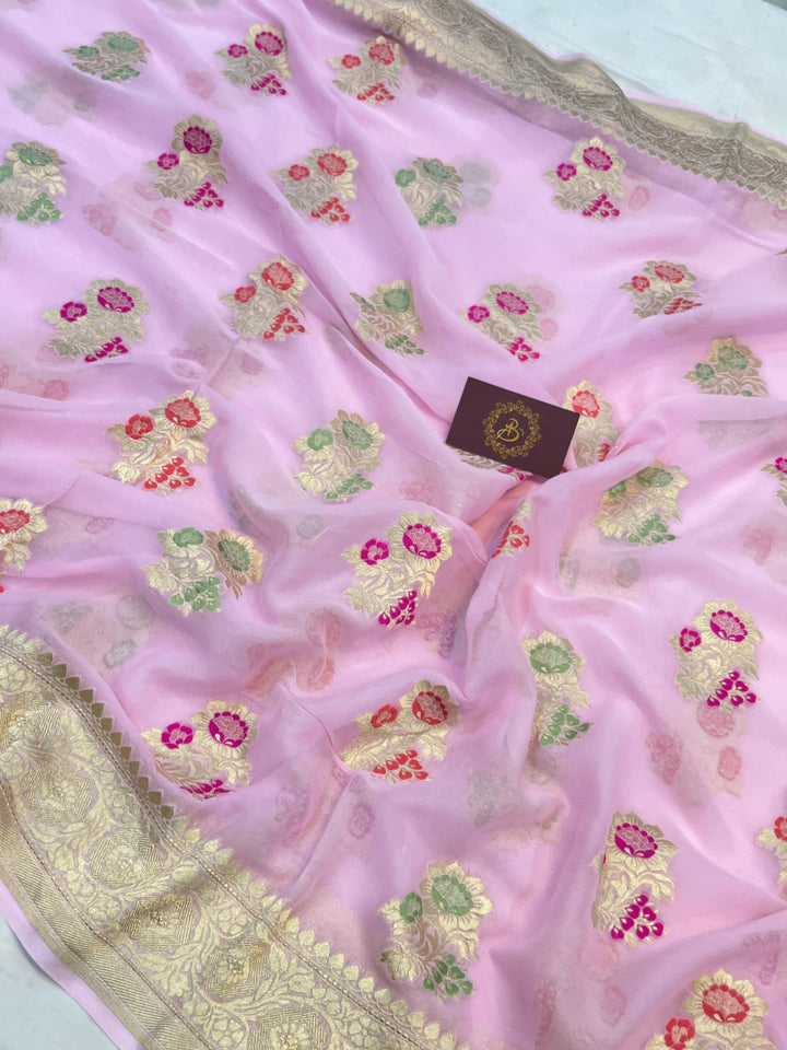 Pale Pink Banarasi Khaddi Georgette Saree - Aura Benaras