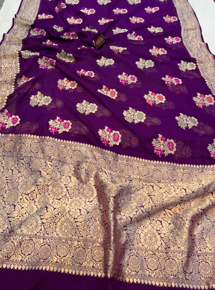 Purple Banarasi Khaddi Georgette Saree - Aura Benaras