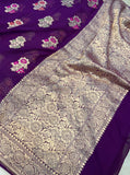 Purple Banarasi Khaddi Georgette Saree - Aura Benaras