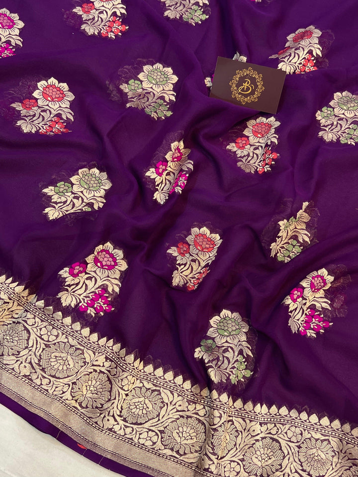 Purple Banarasi Khaddi Georgette Saree - Aura Benaras