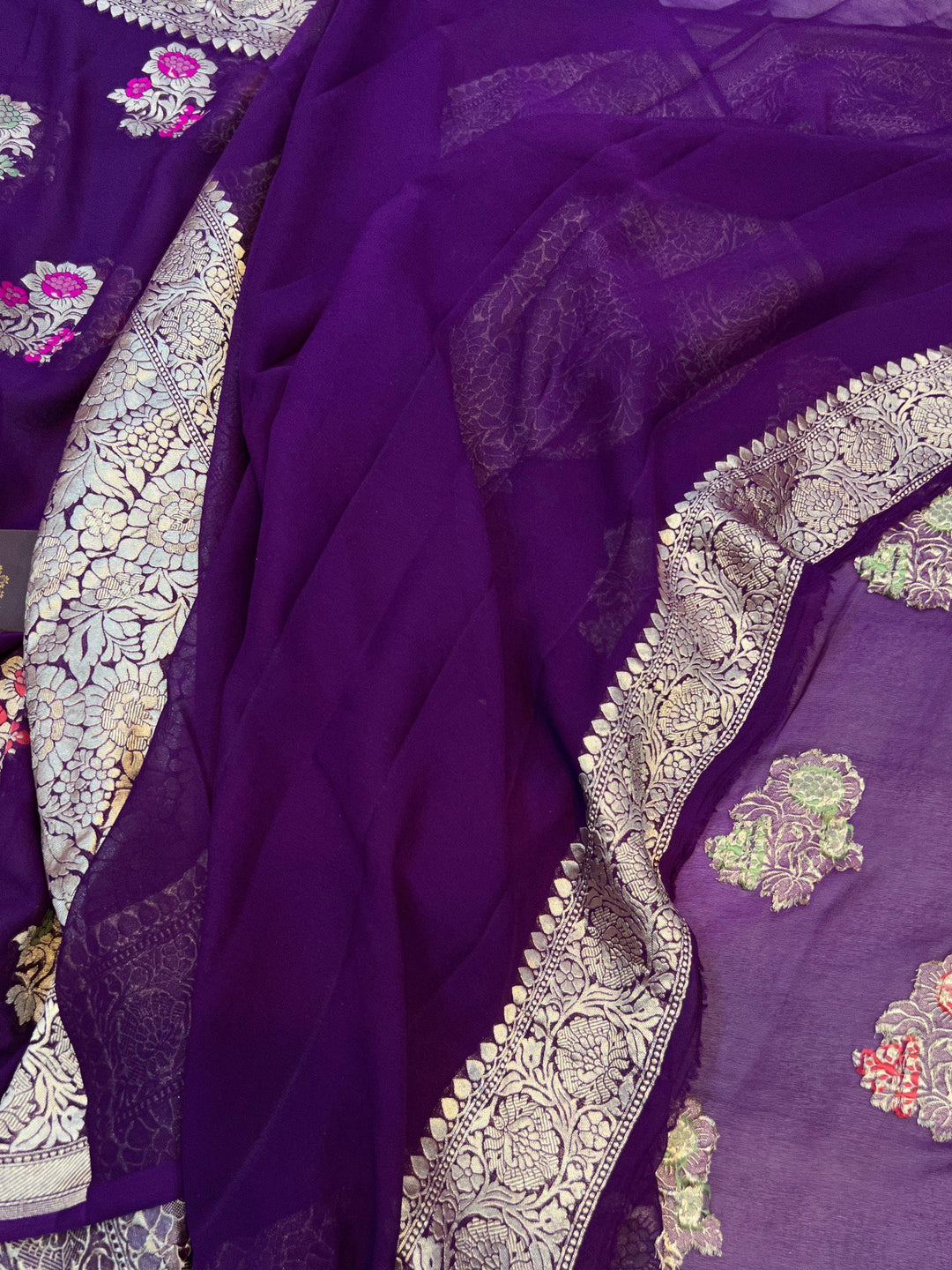 Purple Banarasi Khaddi Georgette Saree - Aura Benaras