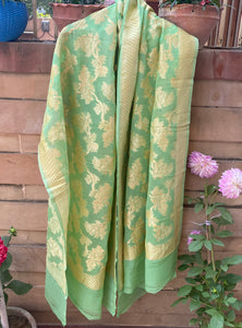 Pista Green Pure Banarasi Handloom Georgette Dupatta - Aura Benaras