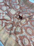 Old Rose Jaal Pure Banarasi Handloom Katan Silk Saree - Aura Benaras
