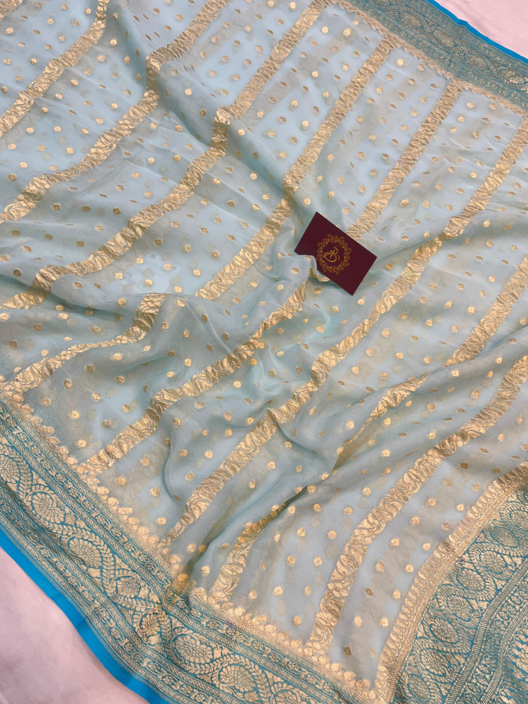 Pale Blue Banarasi Handloom Pure Khaddi Georgette Saree - Aura Benaras