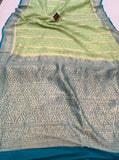 Pista Green Banarasi Handloom Pure Khaddi Georgette Saree - Aura Benaras