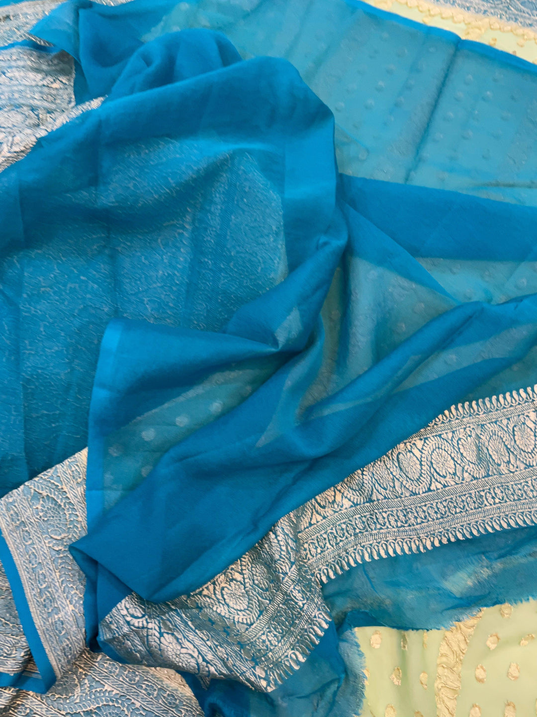 Pista Green Banarasi Handloom Pure Khaddi Georgette Saree - Aura Benaras