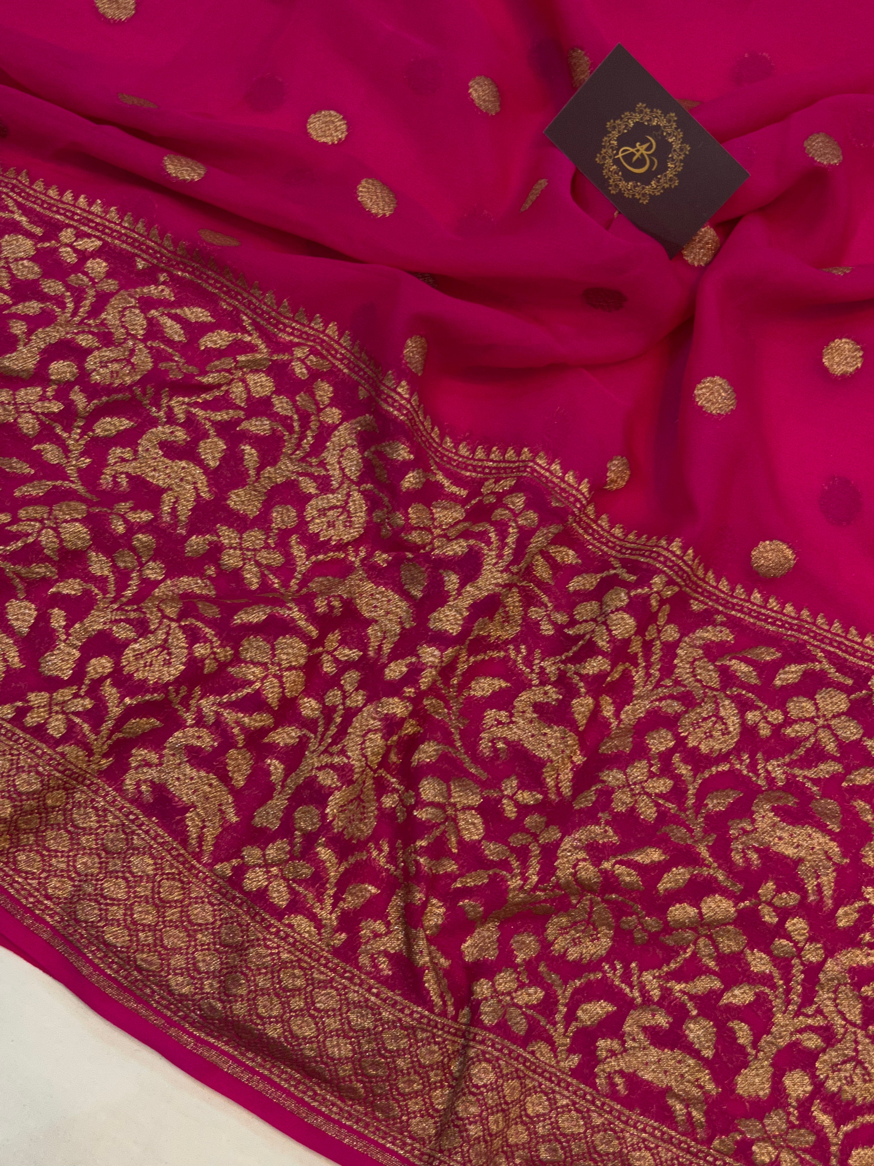 Handwoven Pure Katan Silk Red Banarasi Mughal Boota Saree | Khinkhwab