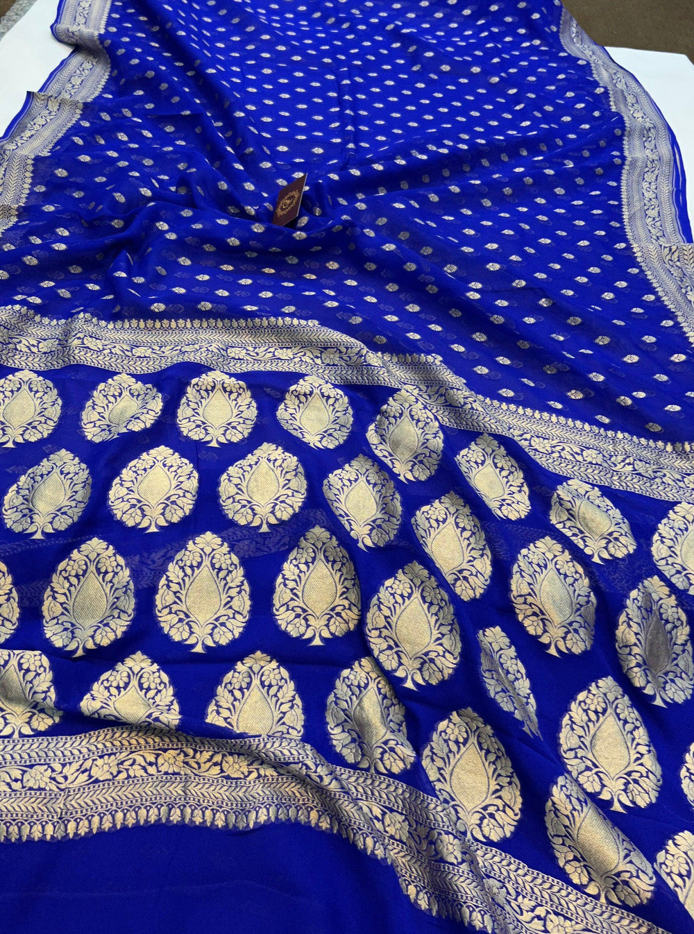 Royal Blue Banarasi Handloom Pure Khaddi Georgette Saree - Aura Benaras