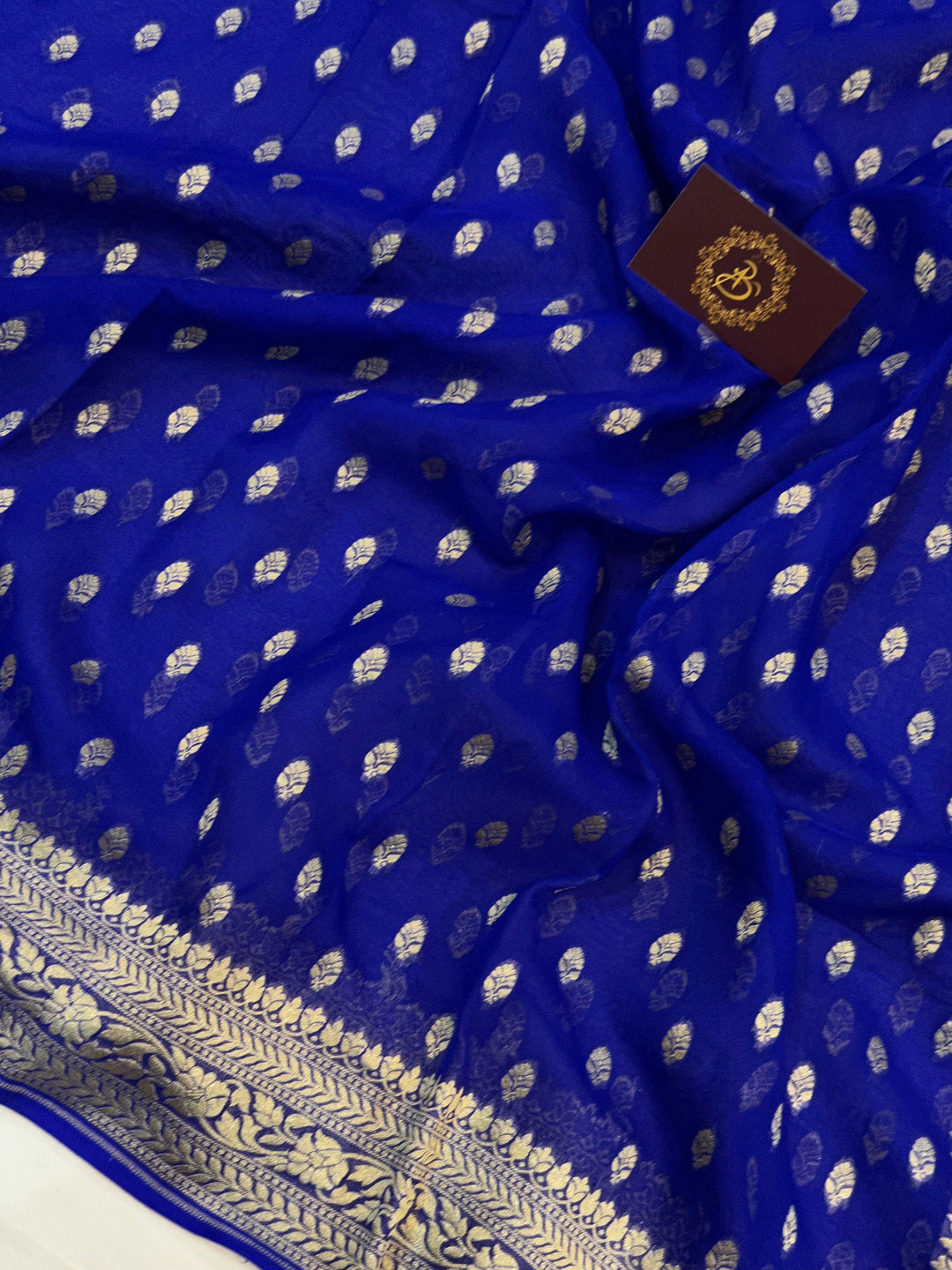 Royal Blue Banarasi Handloom Pure Khaddi Georgette Saree - Aura Benaras