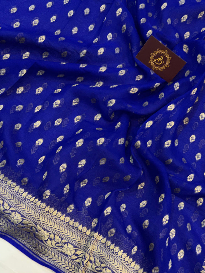 Royal Blue Banarasi Handloom Pure Khaddi Georgette Saree - Aura Benaras