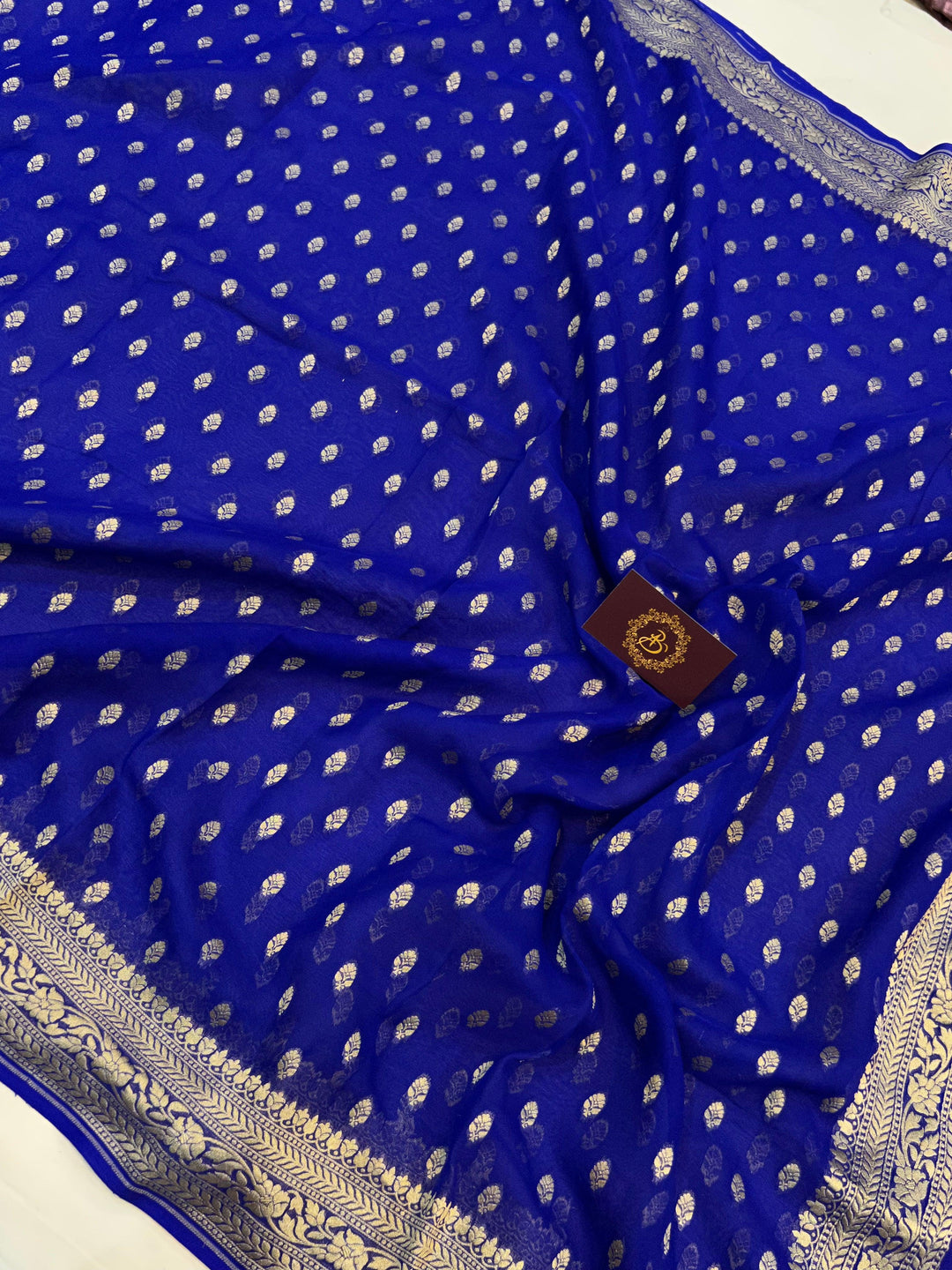 Royal Blue Banarasi Handloom Pure Khaddi Georgette Saree - Aura Benaras