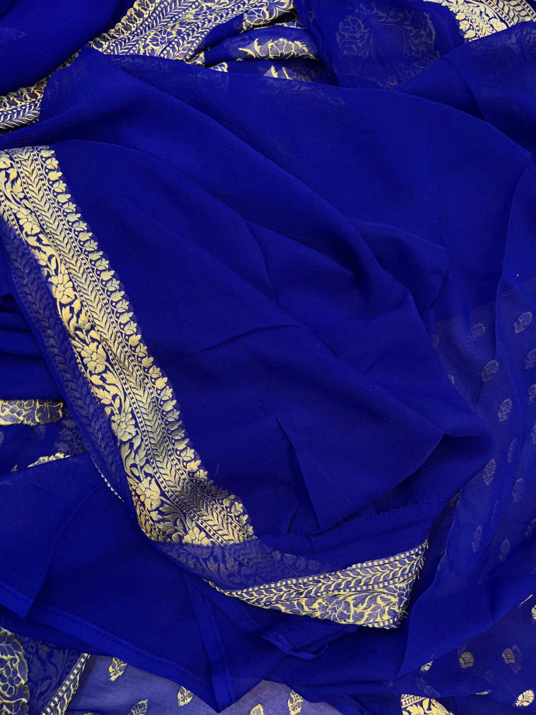Royal Blue Banarasi Handloom Pure Khaddi Georgette Saree - Aura Benaras