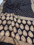 Black Banarasi Handloom Pure Khaddi Georgette Saree - Aura Benaras