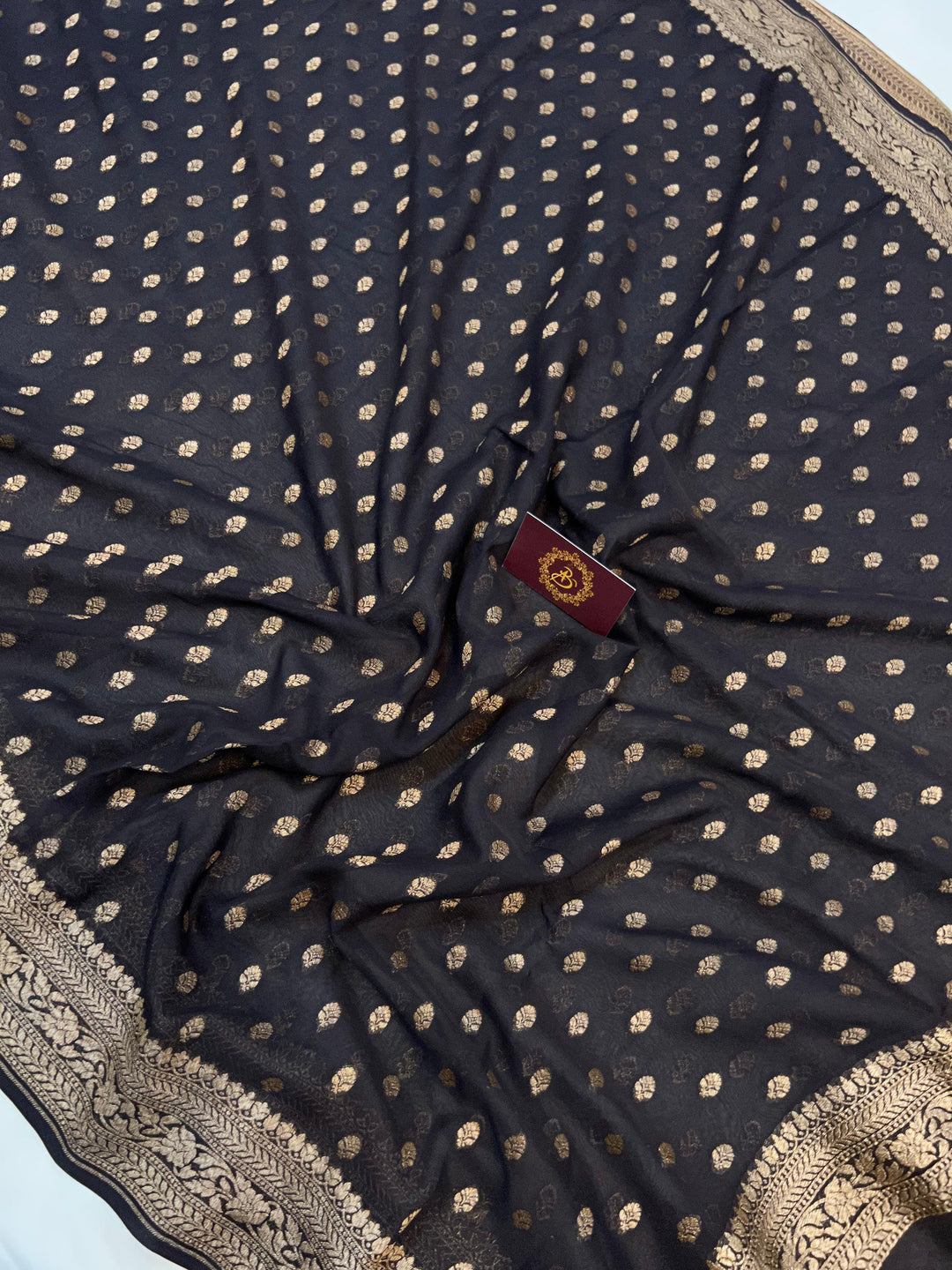 Black Banarasi Handloom Pure Khaddi Georgette Saree - Aura Benaras