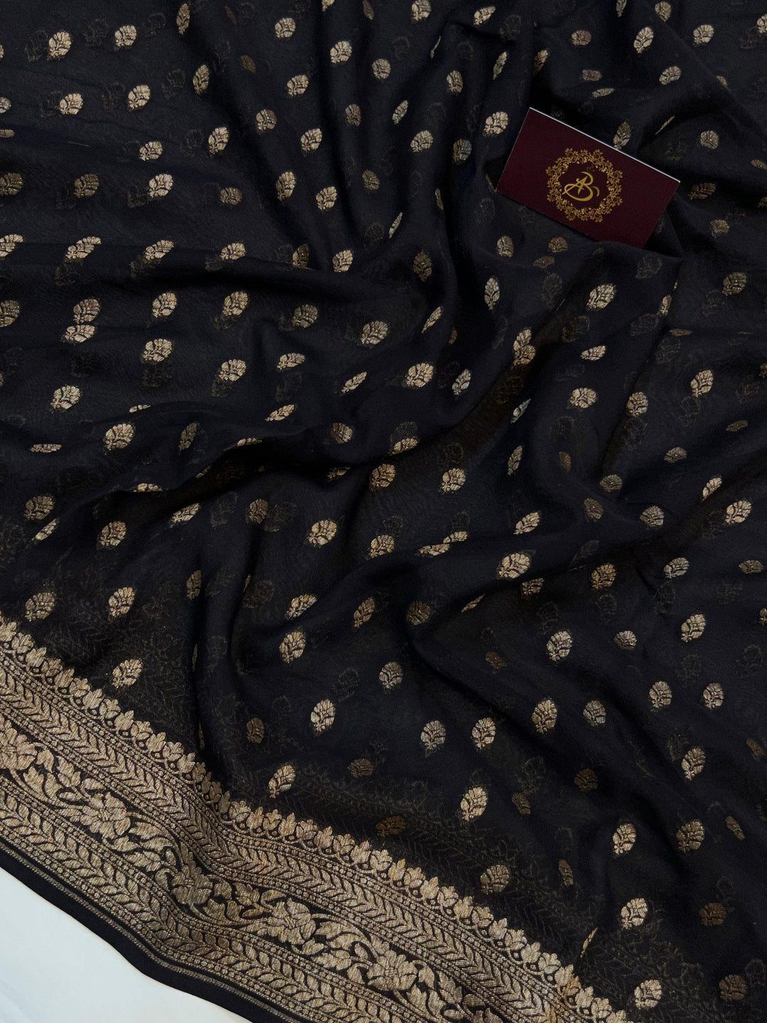 Black Banarasi Handloom Pure Khaddi Georgette Saree - Aura Benaras