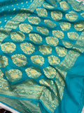 Turquoise Blue Banarasi Handloom Pure Khaddi Georgette Saree - Aura Benaras