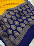 Yellow Banarasi Handloom Pure Khaddi Georgette Saree - Aura Benaras