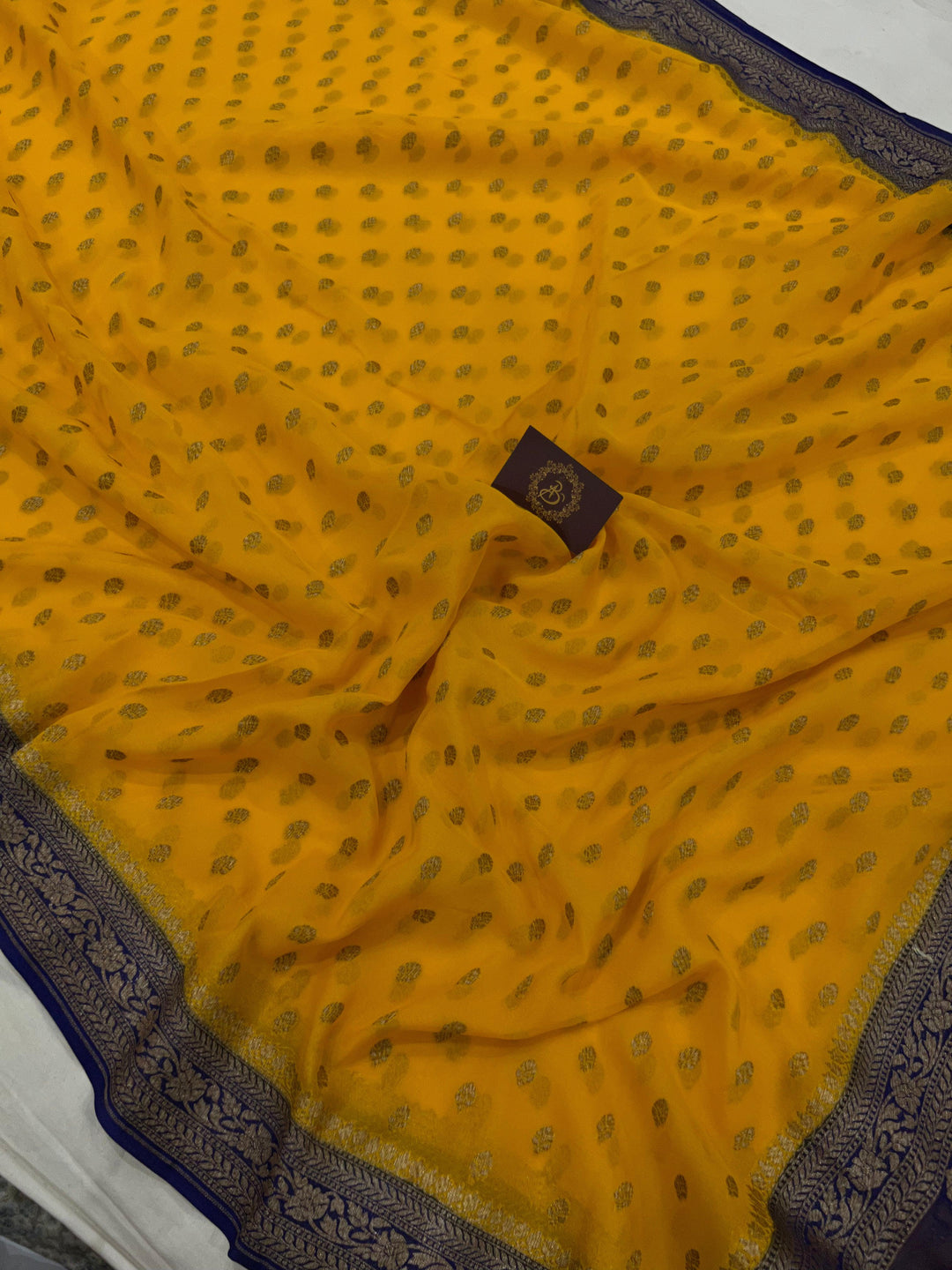 Yellow Banarasi Handloom Pure Khaddi Georgette Saree - Aura Benaras
