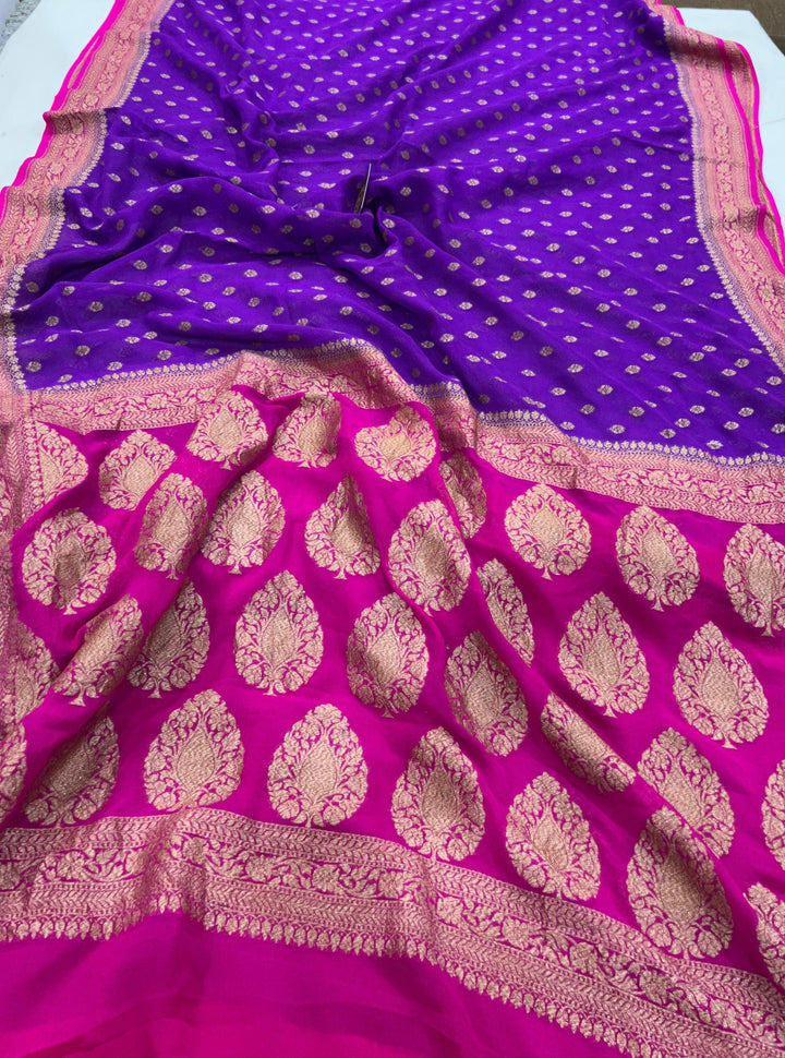 Purple Banarasi Handloom Pure Khaddi Georgette Saree - Aura Benaras