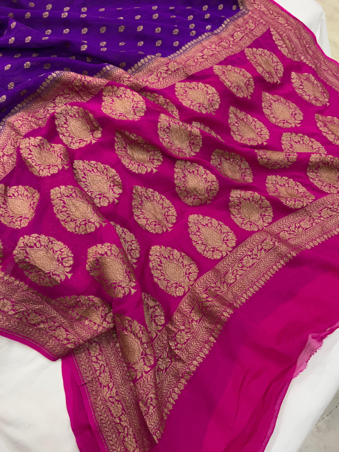 Purple Banarasi Handloom Pure Khaddi Georgette Saree - Aura Benaras