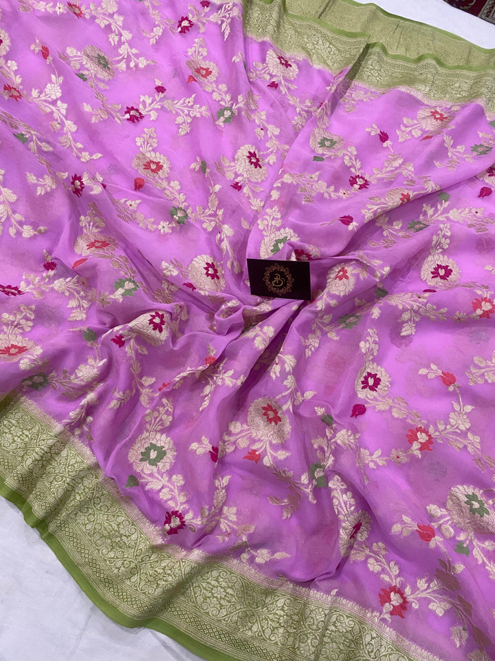 Lilac Banarasi Khaddi Georgette Saree