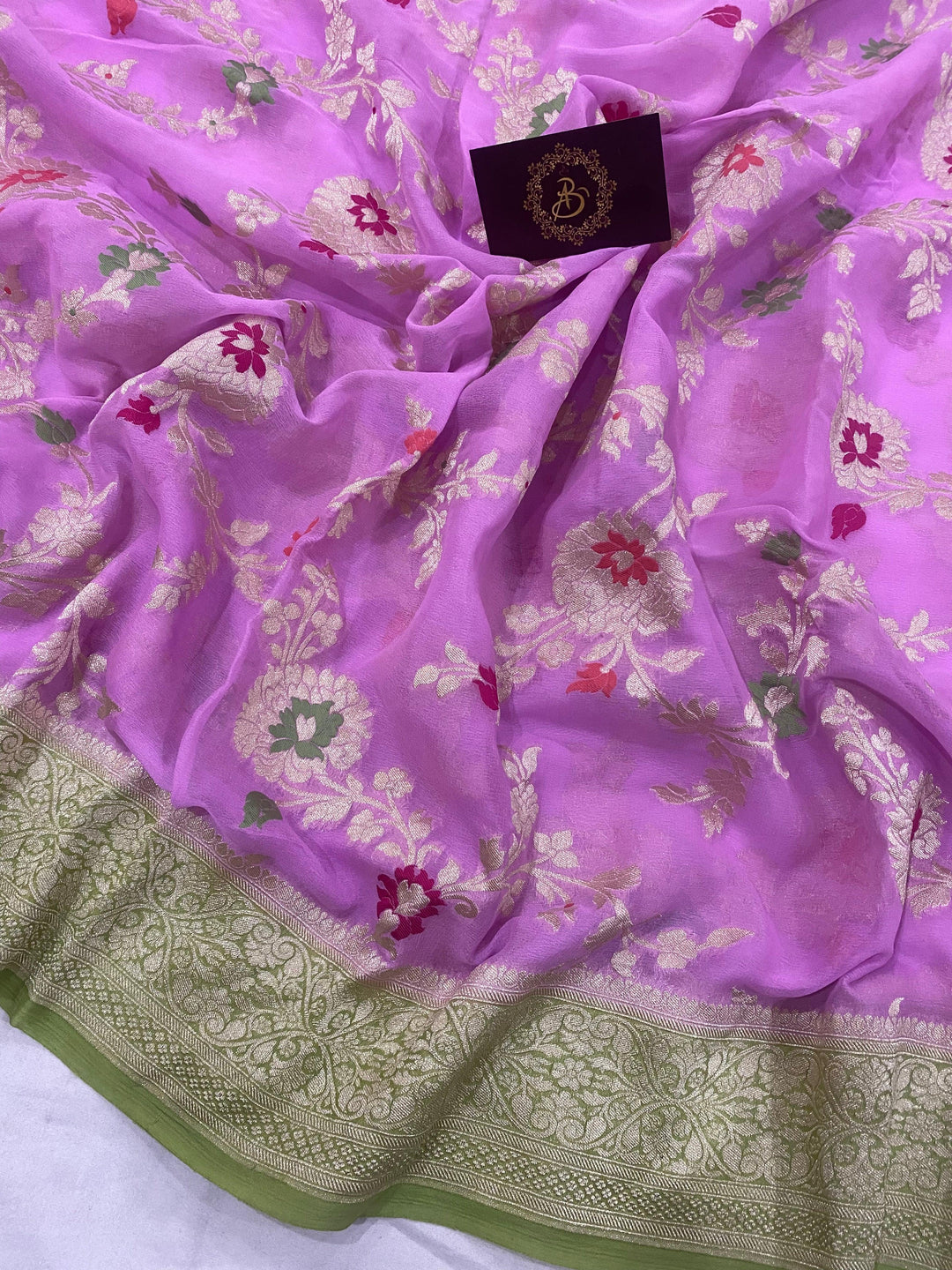 Lilac Banarasi Khaddi Georgette Saree - Aura Benaras