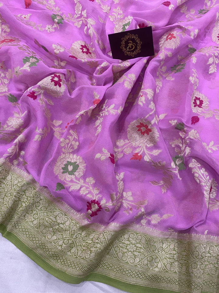 Lilac Banarasi Khaddi Georgette Saree - Aura Benaras