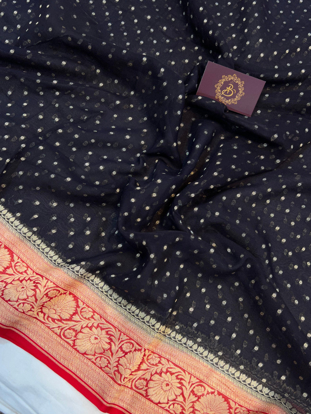 Black Banarasi Handloom Pure Khaddi Georgette Saree - Aura Benaras