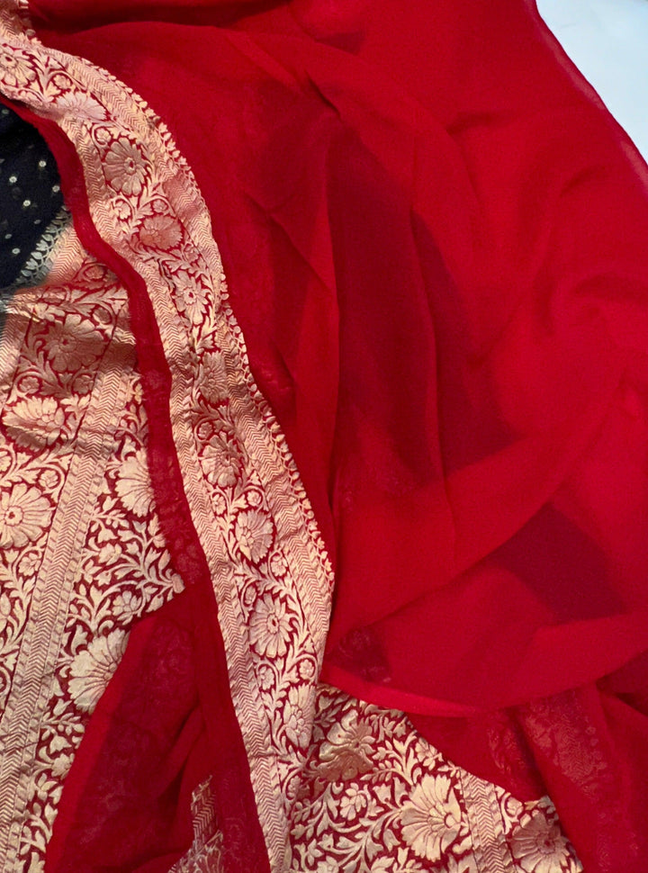 Black Banarasi Handloom Pure Khaddi Georgette Saree - Aura Benaras