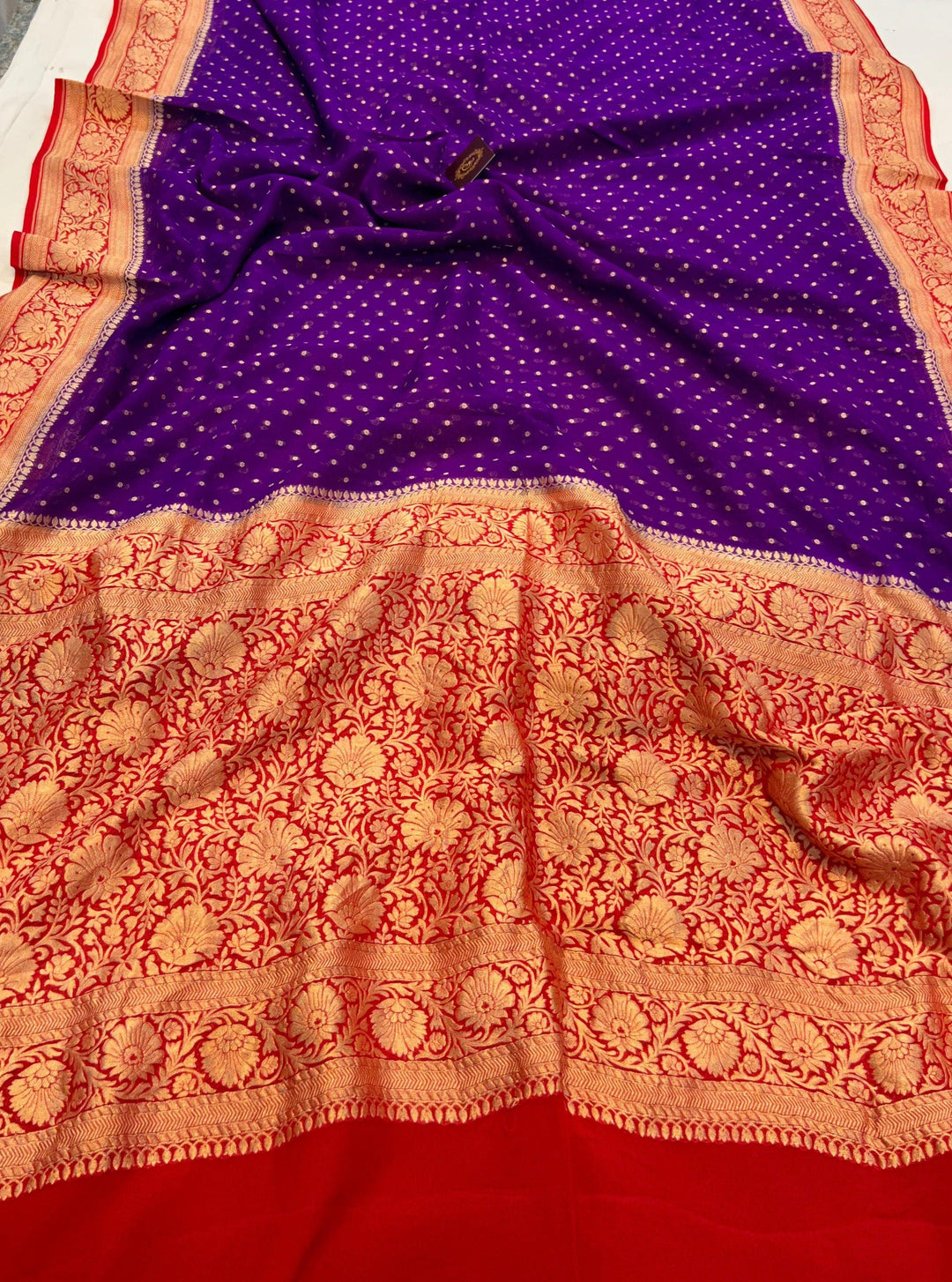 Purple Banarasi Handloom Pure Khaddi Georgette Saree - Aura Benaras