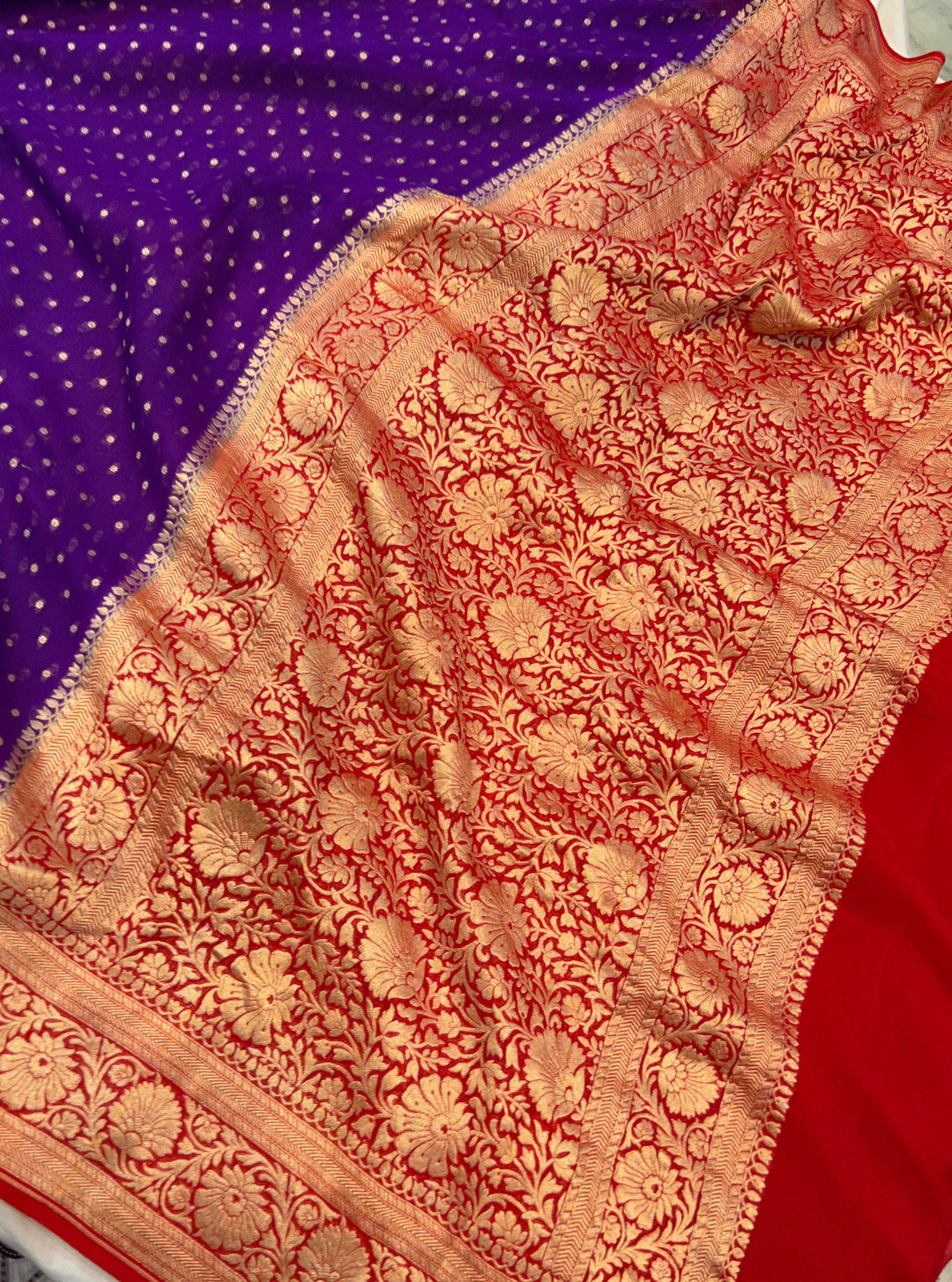 Purple Banarasi Handloom Pure Khaddi Georgette Saree - Aura Benaras