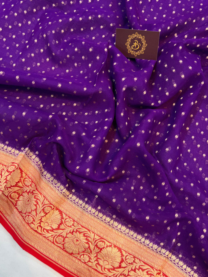Purple Banarasi Handloom Pure Khaddi Georgette Saree - Aura Benaras