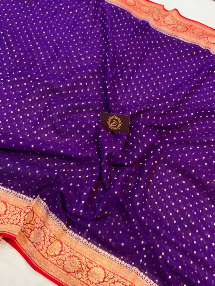 Purple Banarasi Handloom Pure Khaddi Georgette Saree - Aura Benaras
