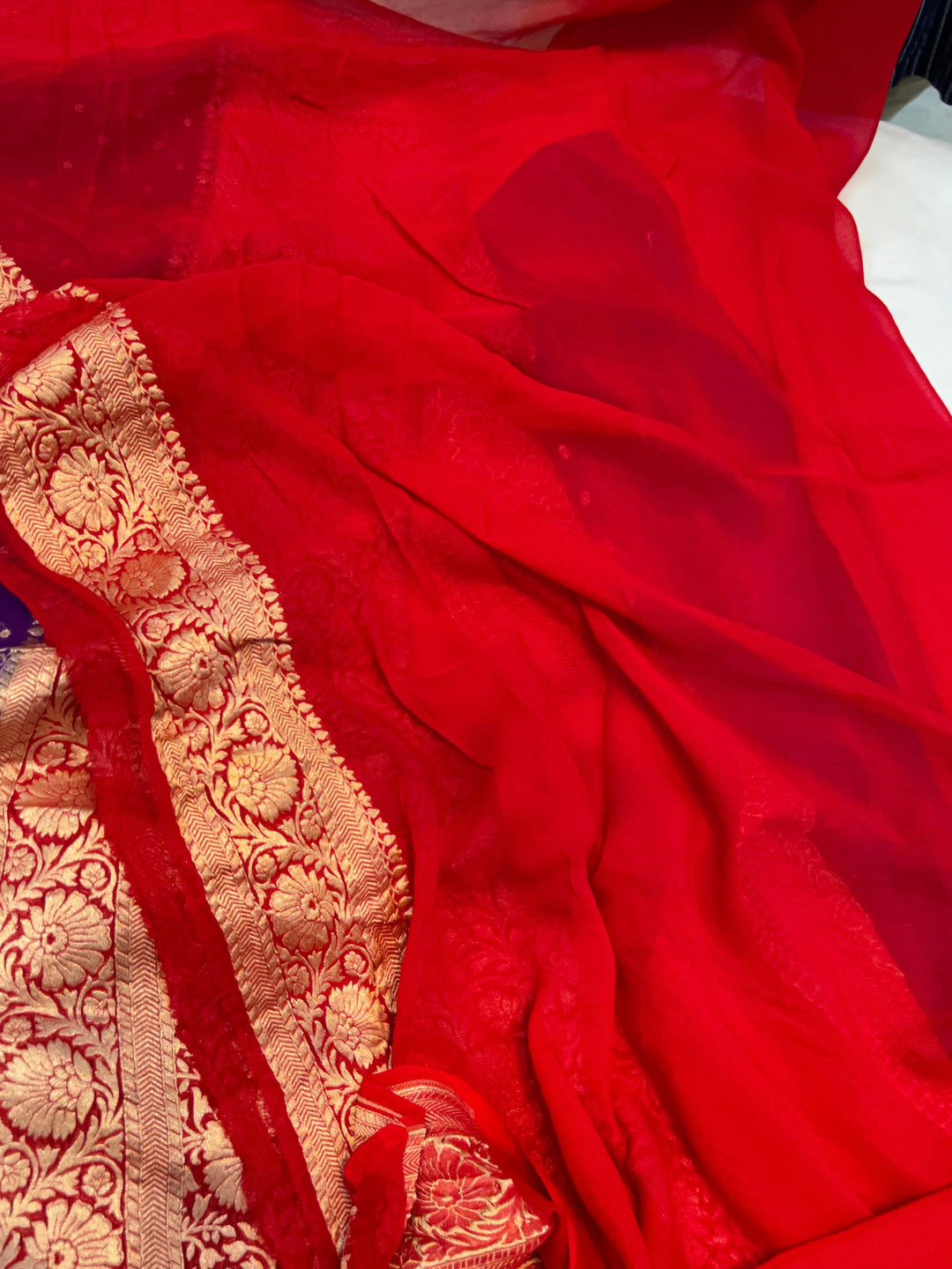 Purple Banarasi Handloom Pure Khaddi Georgette Saree - Aura Benaras