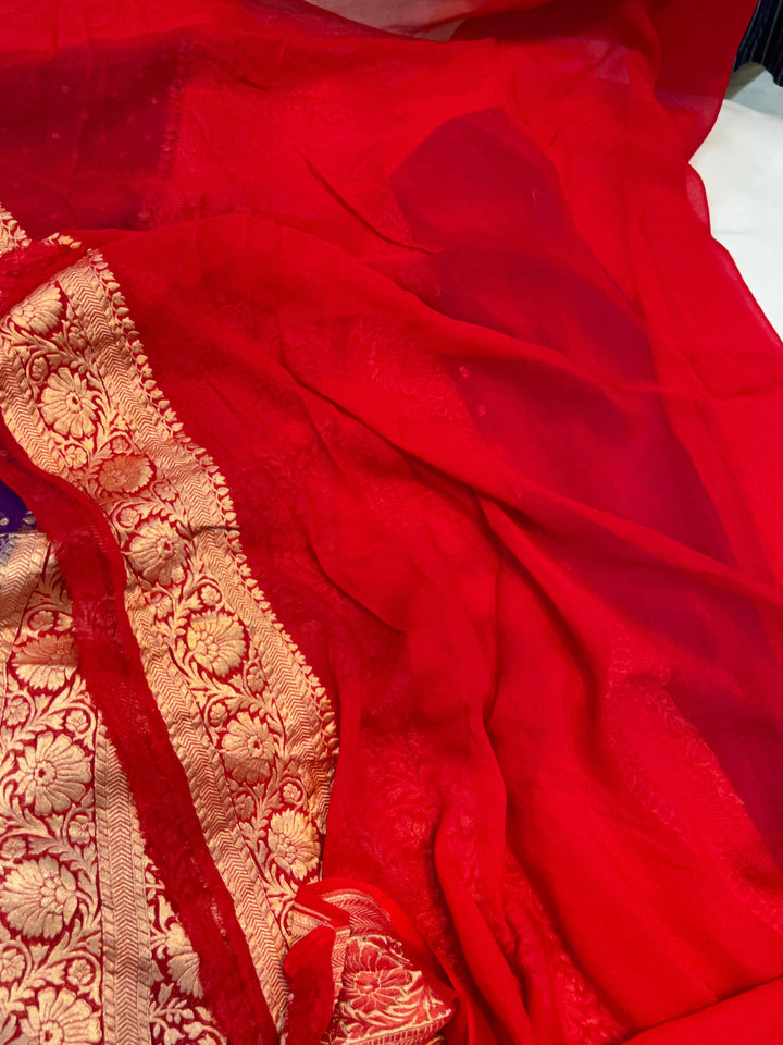 Purple Banarasi Handloom Pure Khaddi Georgette Saree - Aura Benaras