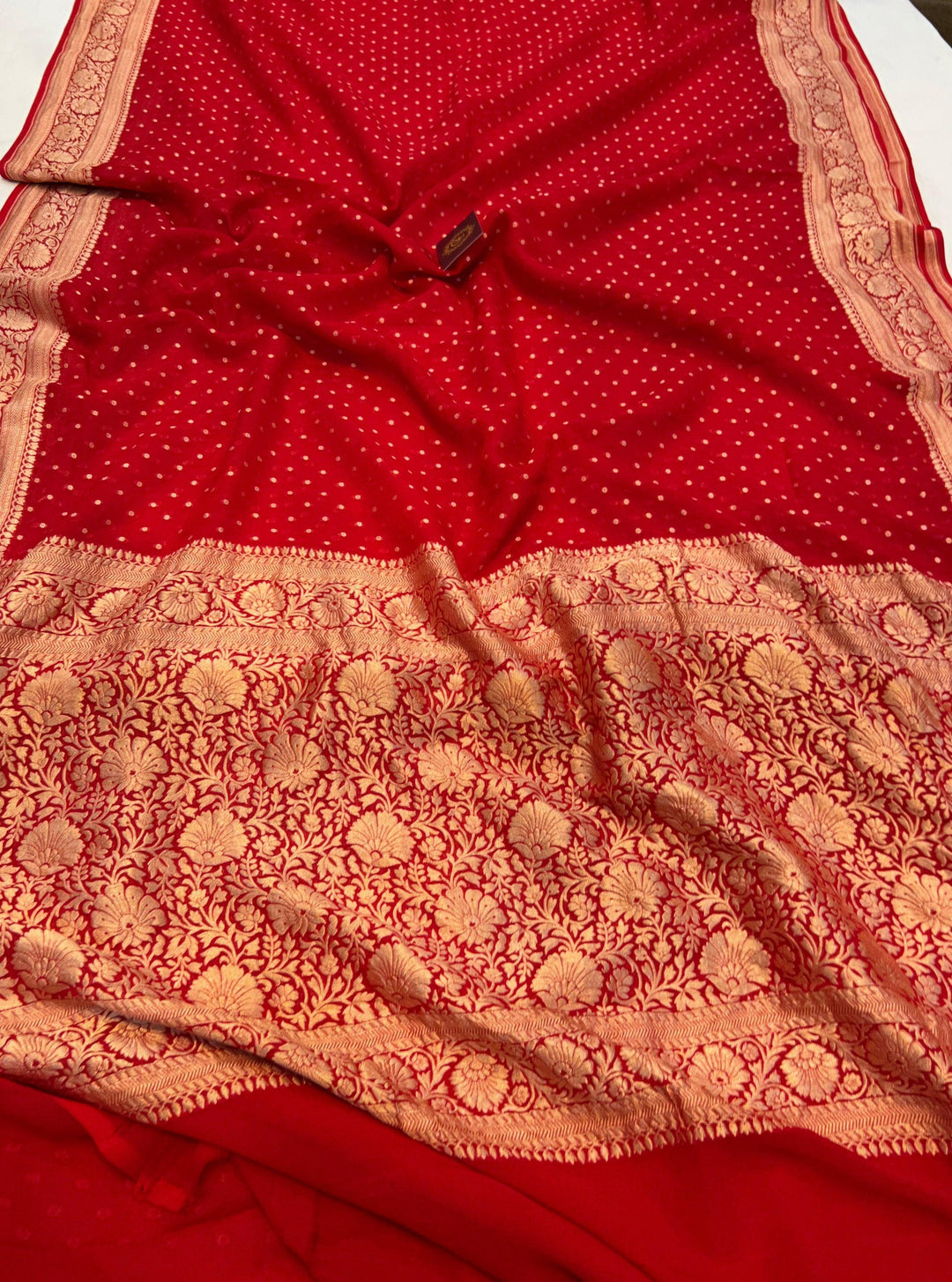 Red Banarasi Handloom Pure Khaddi Georgette Saree - Aura Benaras