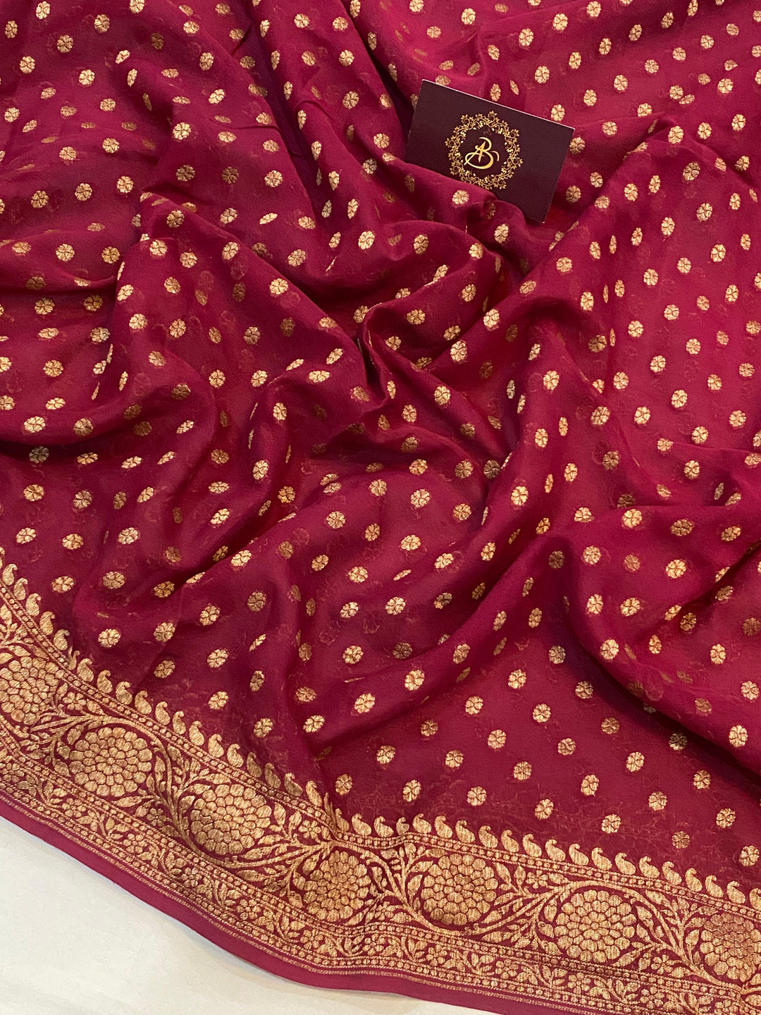 Maroon Banarasi Handloom Pure Khaddi Georgette Silk Saree - Aura Benaras