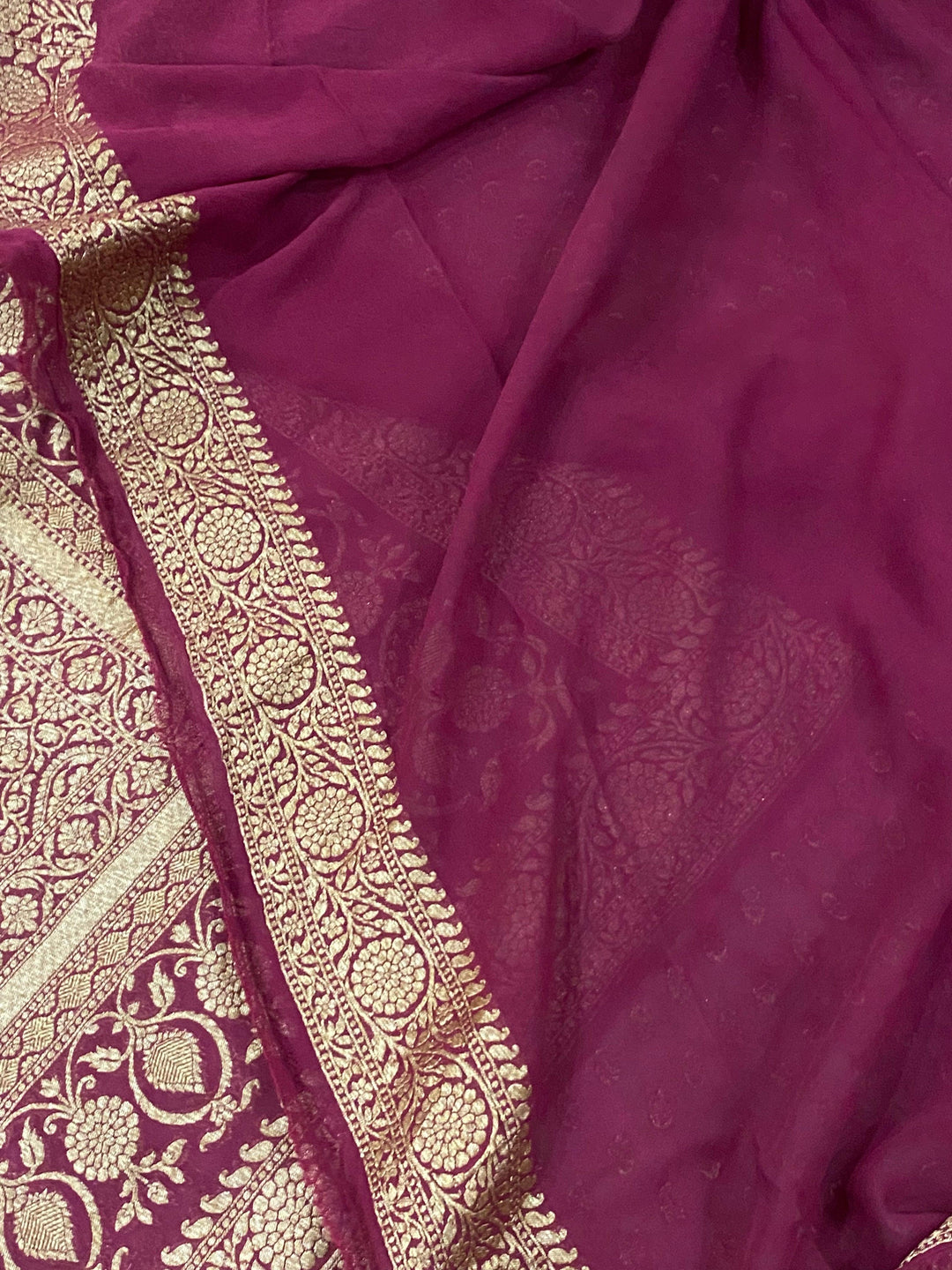 Maroon Banarasi Handloom Pure Khaddi Georgette Silk Saree - Aura Benaras