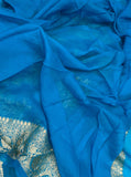 Pale Blue Pure Banarasi Handloom Khaddi Georgette Saree - Aura Benaras