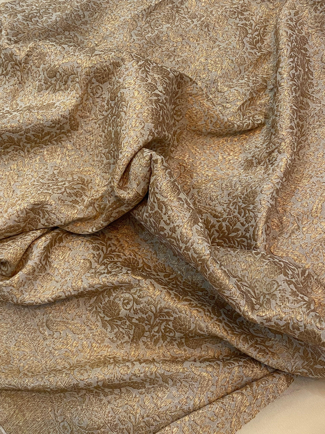 Beige Pure Banarasi Khaddi Georgette Saree - Aura Benaras