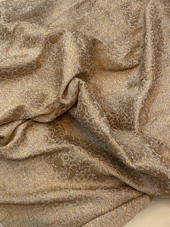 Beige Pure Banarasi Khaddi Georgette Saree - Aura Benaras