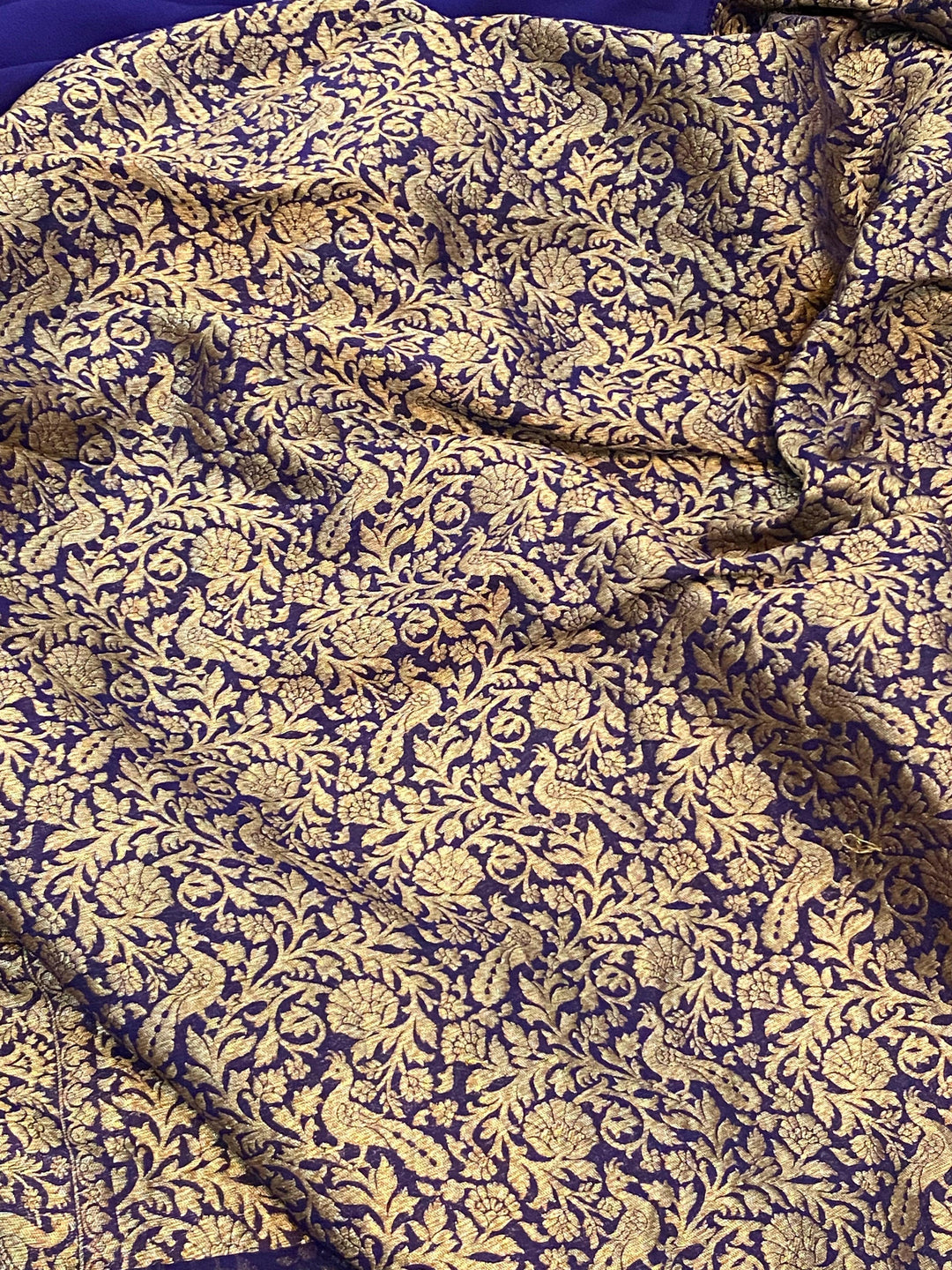 Navy Blue Pure Banarasi Khaddi Georgette Saree - Aura Benaras