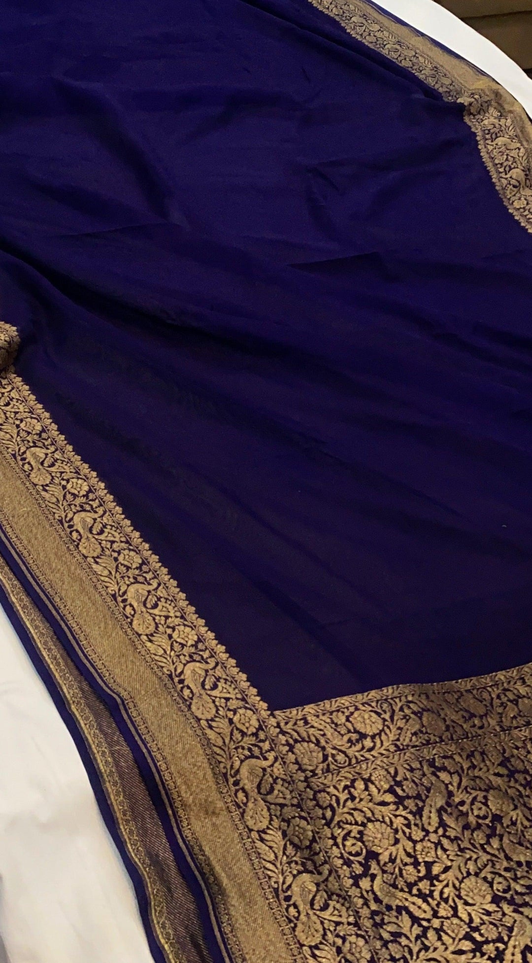 Navy Blue Pure Banarasi Khaddi Georgette Saree - Aura Benaras