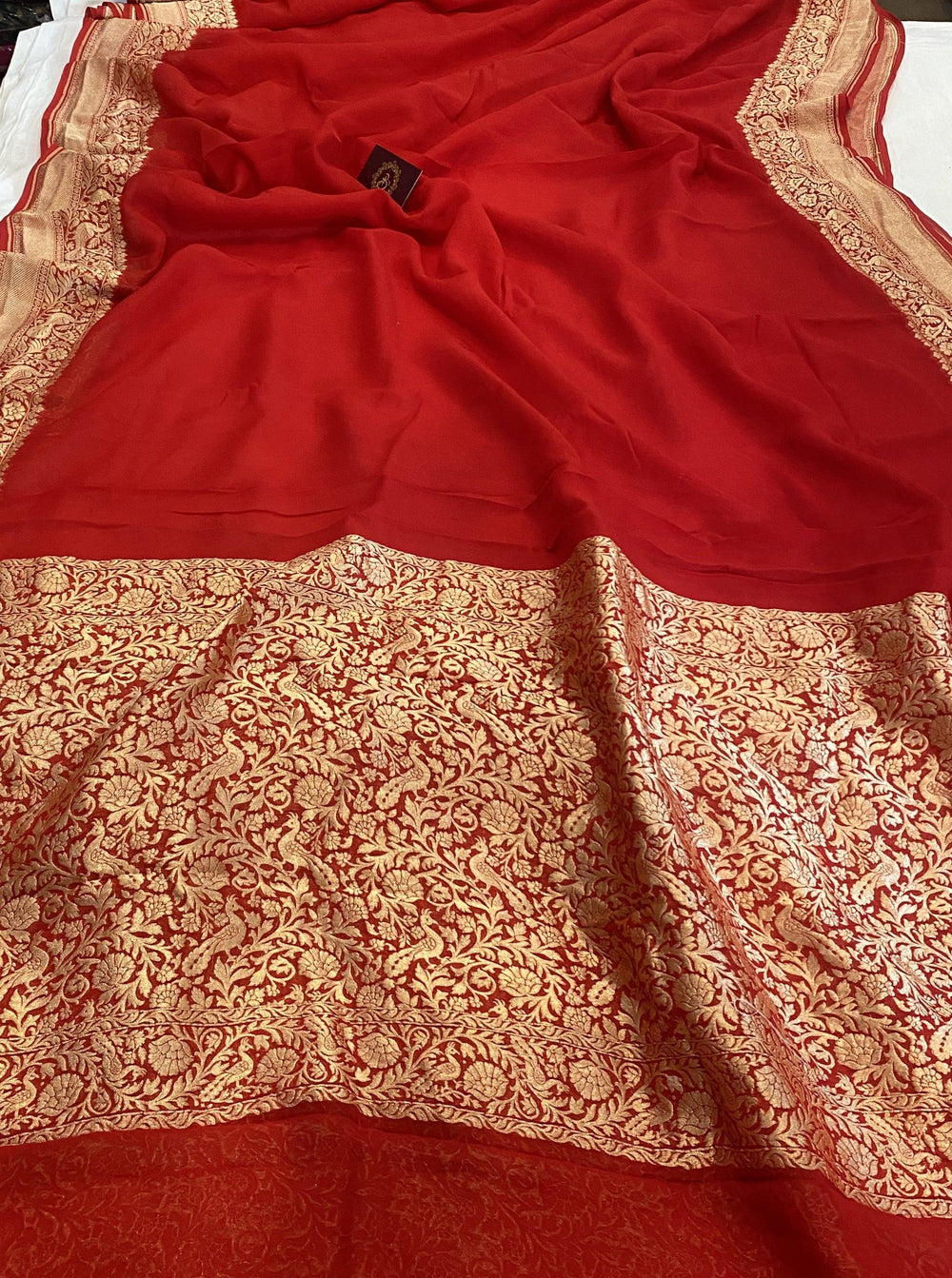 Red Pure Banarasi Khaddi Georgette Saree - Aura Benaras